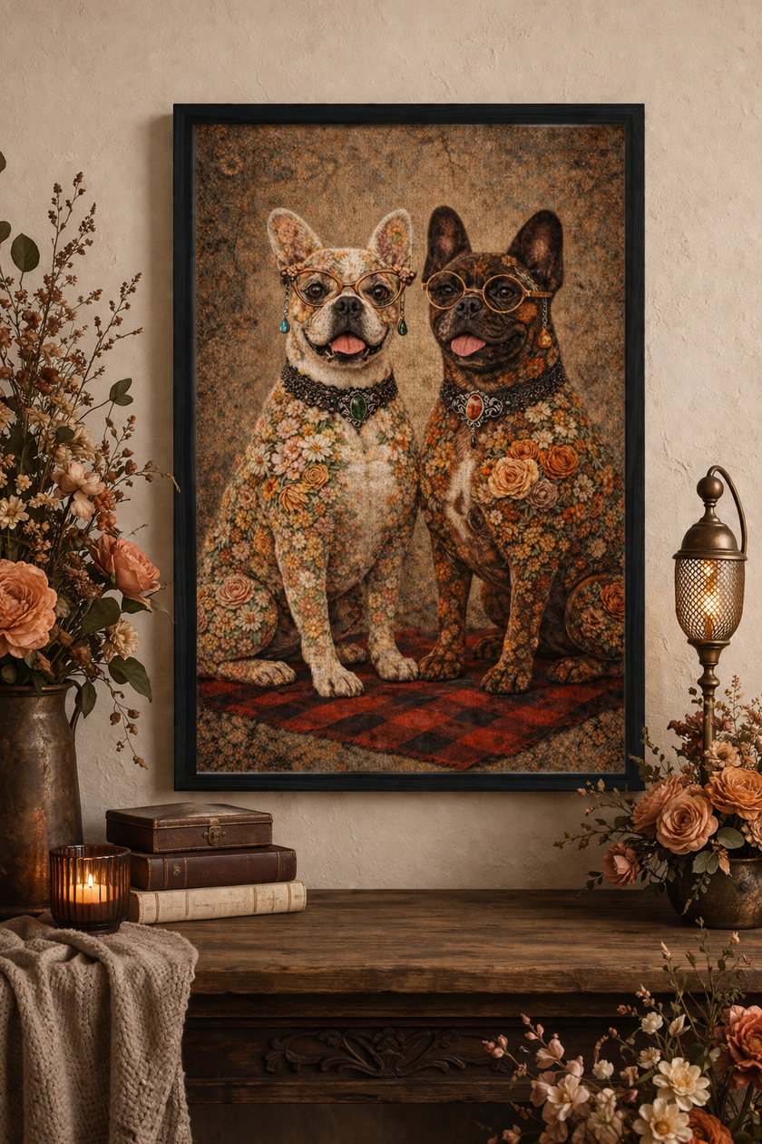 French Bulldog Canvas Art Print – Floral Dog Wall Decor