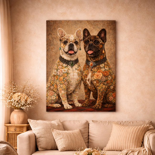 French Bulldog Wood Art Print – Floral Dog Wall Decor