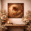 Golden Floral Fire Horse Canvas – Rustic Bloom Wall Decor