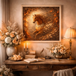 Golden Floral Fire Horse Canvas – Rustic Bloom Wall Decor