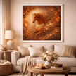 Golden Floral Fire Horse Wall Art – Fantasy Ember Bloom Wall Decor