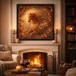 Golden Floral Fire Horse Wall Art – Fantasy Ember Bloom Wall Decor