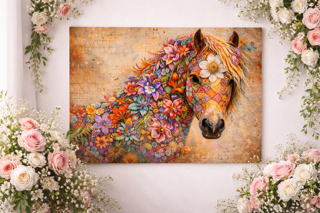 Horse Wood Wall Art – Floral Horse Decor
