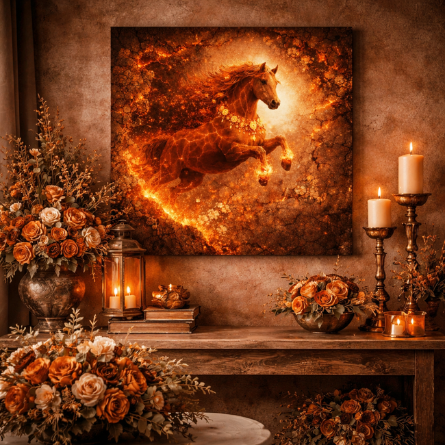 Lava Fire Horse Wood Print – Molten Ember Wall Decor