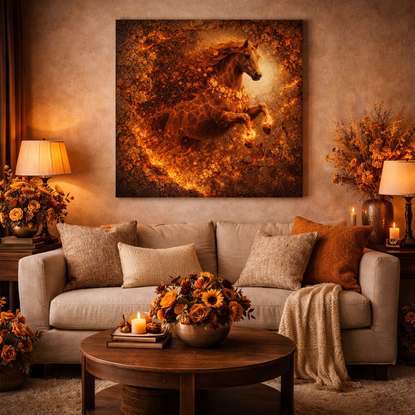 Lava Fire Horse Wood Print – Molten Ember Wall Decor