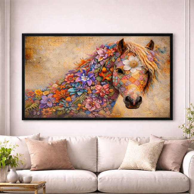 Floral Horse Wall Art – Botanical Luxury Decor