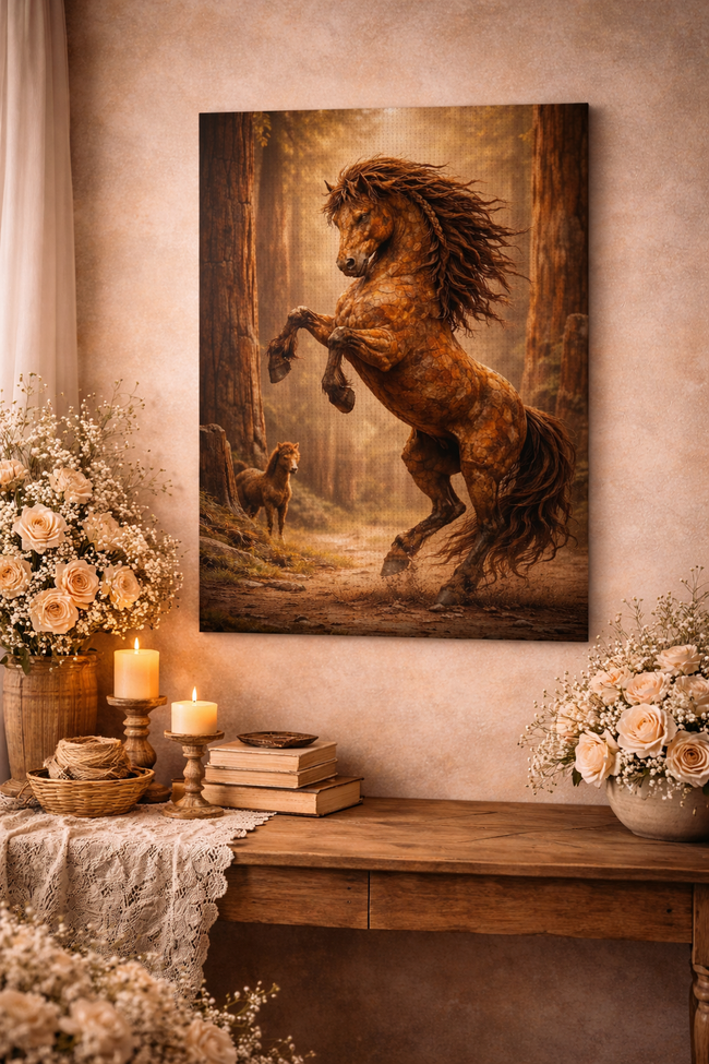 Majestic Horse Canvas – Rustic Forest Stallion Wall Decor