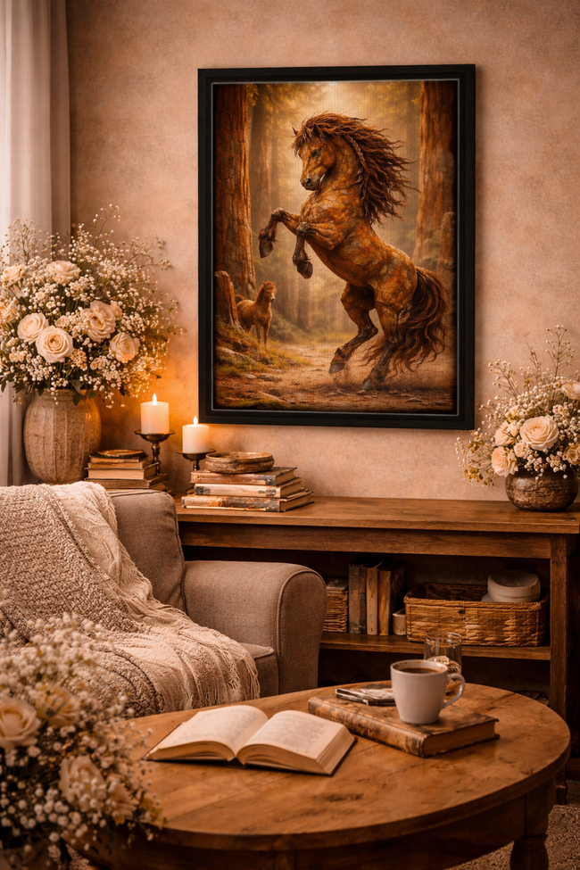 Majestic Horse Canvas – Rustic Forest Stallion Wall Decor