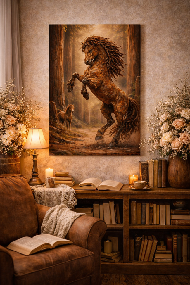 Majestic Horse Wood Wall Art – Rustic Forest Stallion Wall Decor