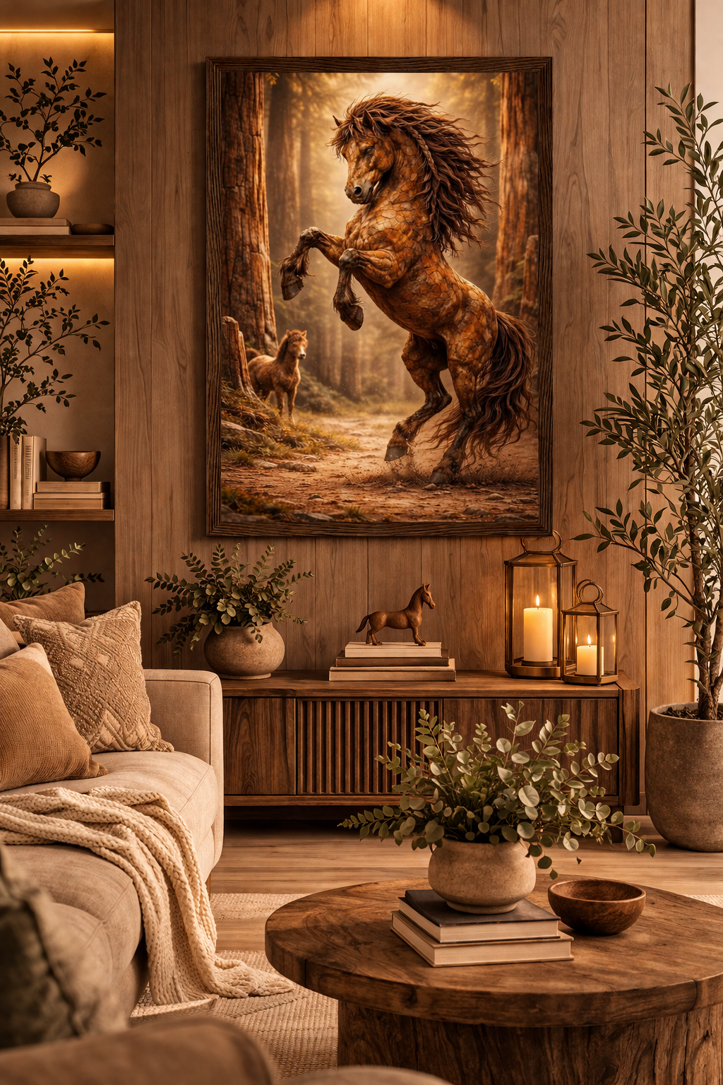 Majestic Horse Wall Art – Rustic Forest Stallion Wall Decor