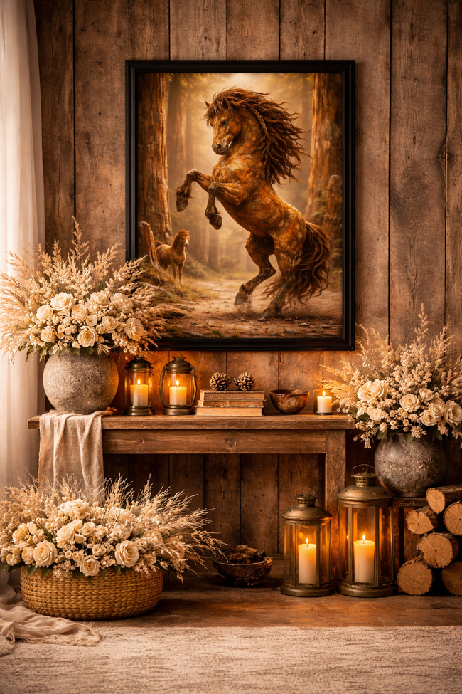 Majestic Horse Wall Art – Rustic Forest Stallion Wall Decor