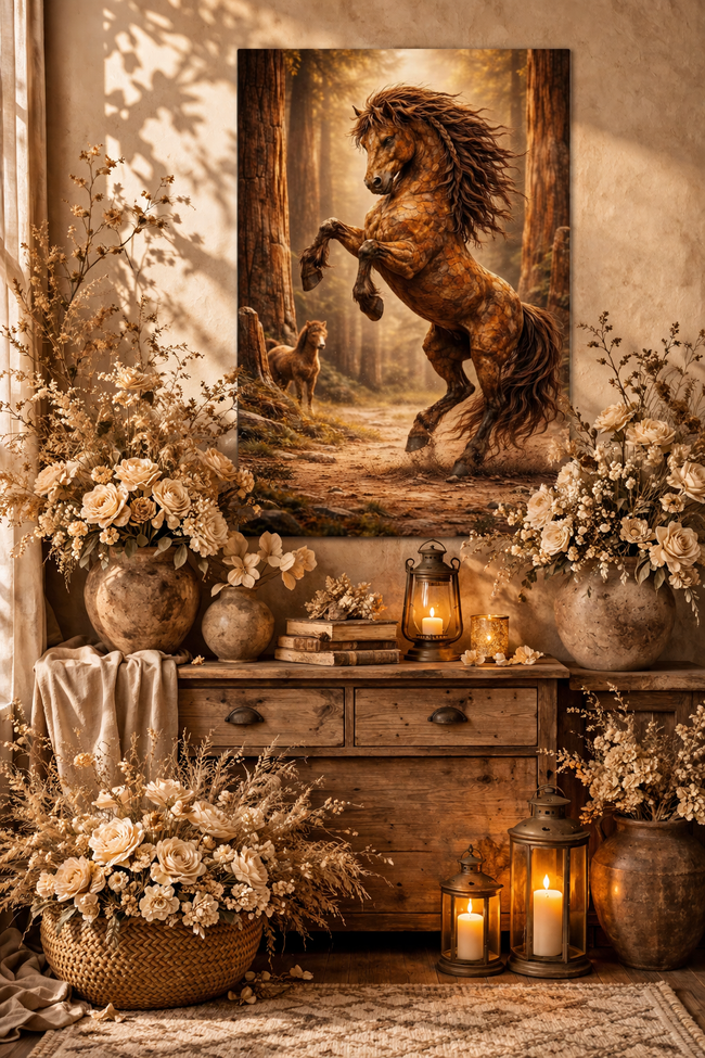 Majestic Horse Wall Art – Rustic Forest Stallion Wall Decor