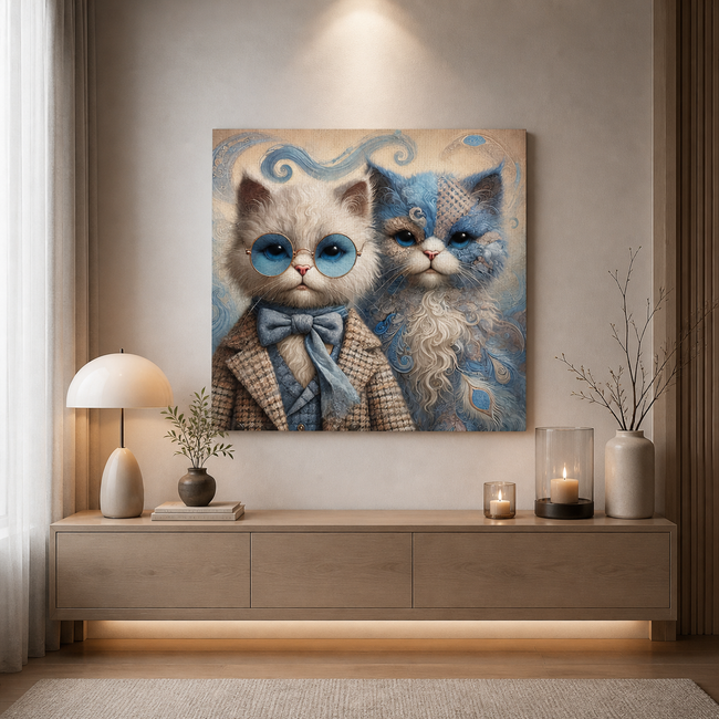 Vintage Cat Duo Canvas Art – Whimsical Cat Wall Decor