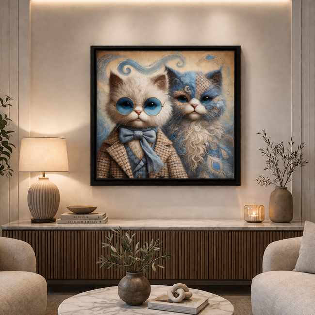 Vintage Cat Duo Canvas Art – Whimsical Cat Wall Decor