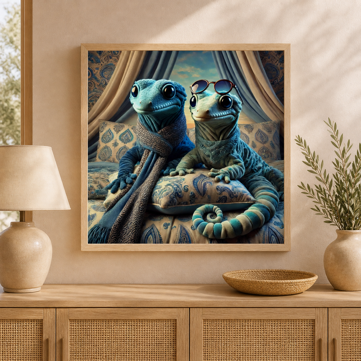 Cute Gecko Wall Art – Whimsical Duo Wall Decor