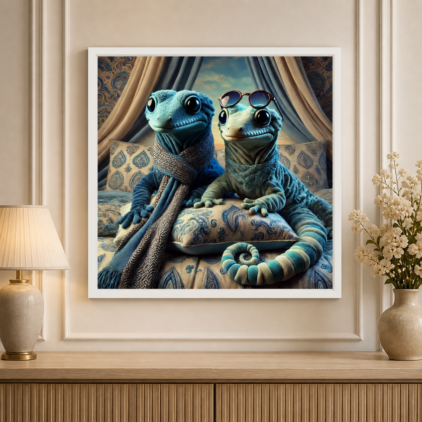 Cute Gecko Wall Art – Whimsical Duo Wall Decor