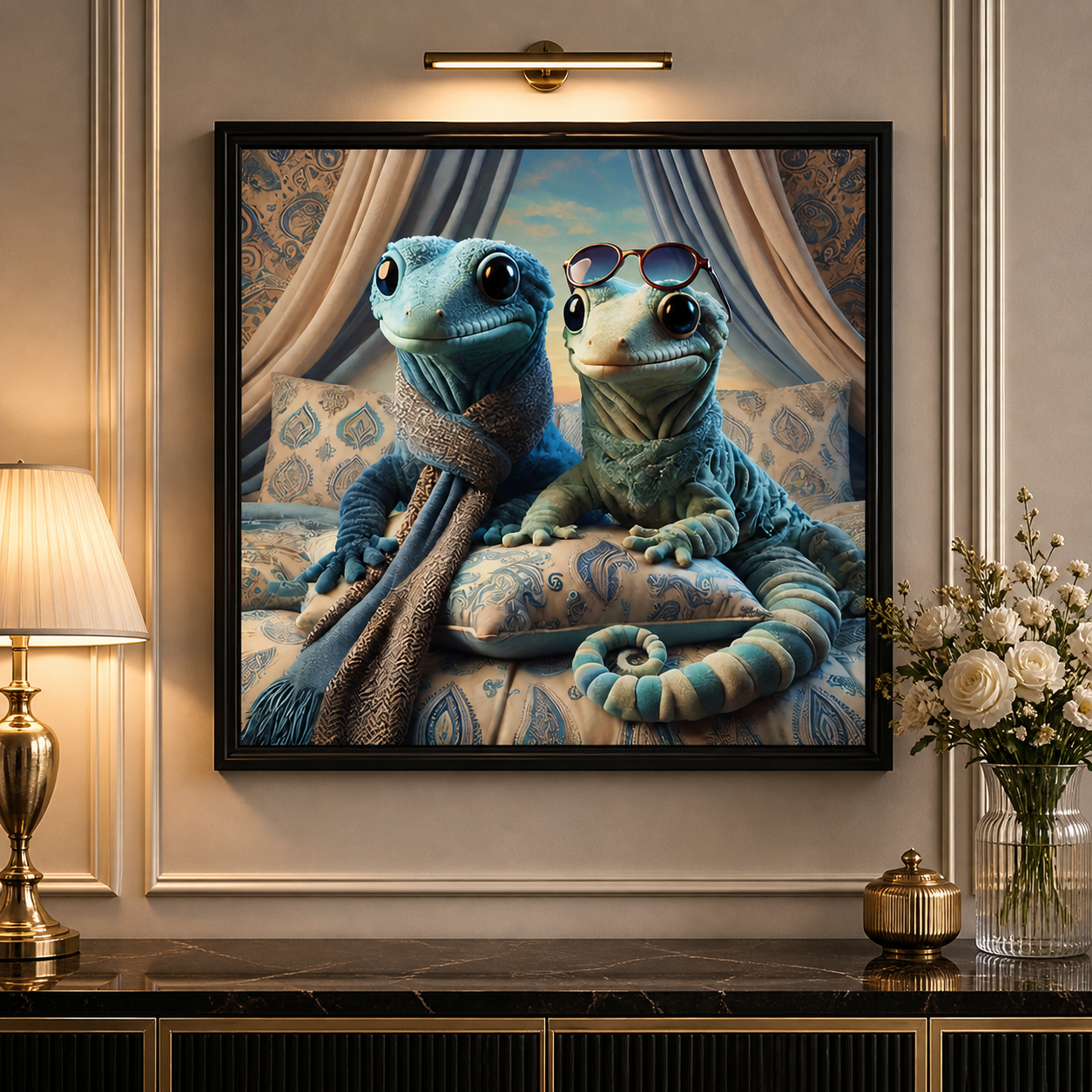 Cute Gecko Wall Art – Whimsical Duo Wall Decor