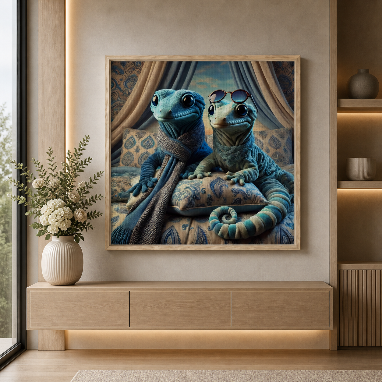 Cute Gecko Canvas – Whimsical Duo Wall Decor