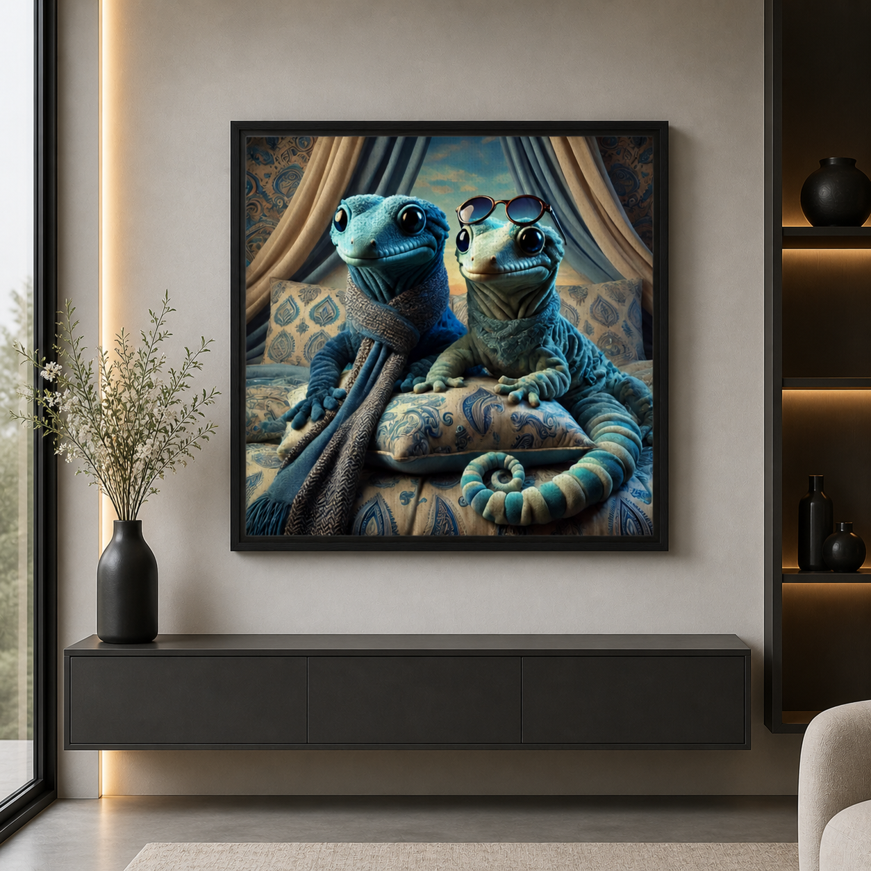 Cute Gecko Canvas – Whimsical Duo Wall Decor