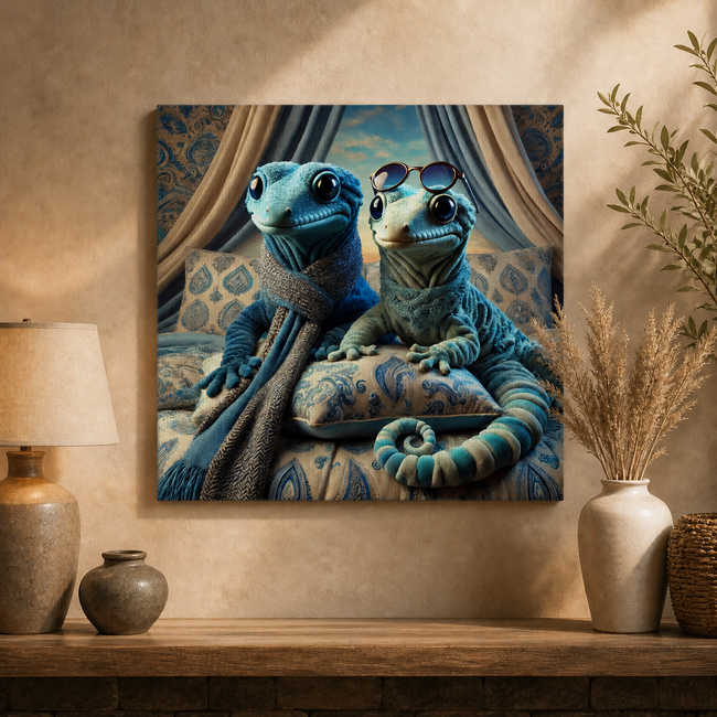 Cute Gecko Canvas – Whimsical Duo Wall Decor