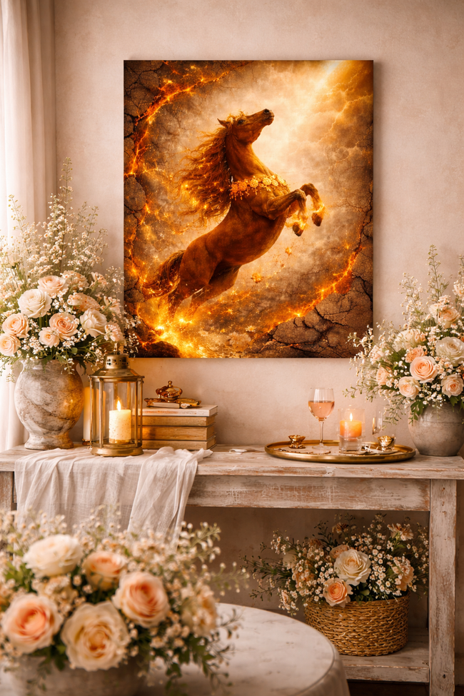 Rising Fire Horse Wood Print – Fiery Ember Wall Art