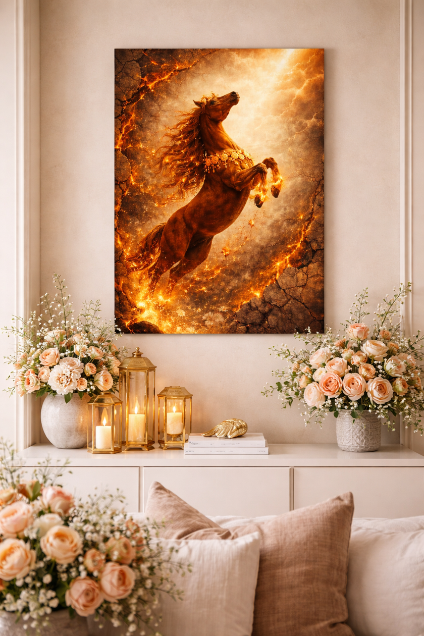 Rising Fire Horse Wood Print – Fiery Ember Wall Art