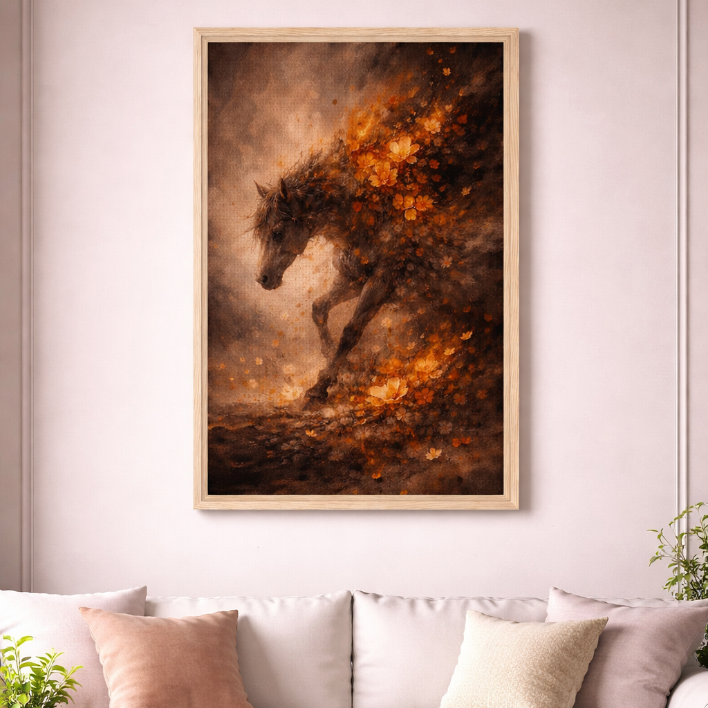 Running Fire Horse – Dark Floral Fire Horse Canvas