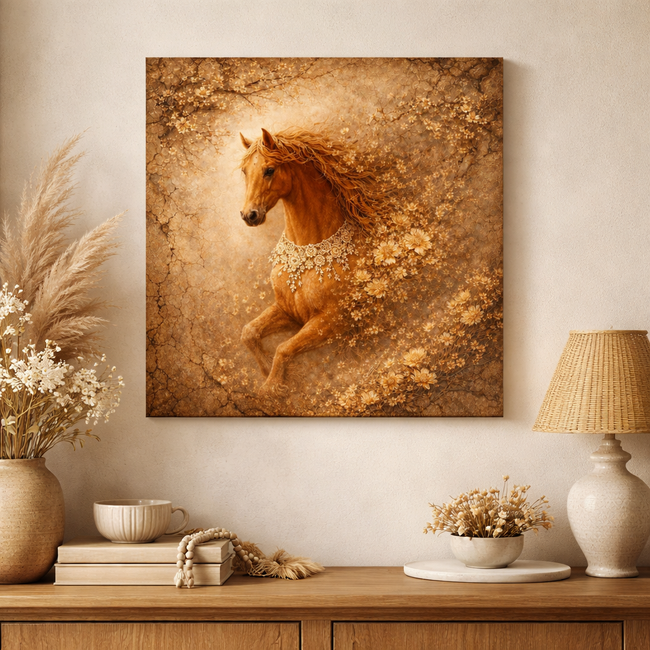 Rustic Floral Horse Wall Art – Vintage Bloom Wall Decor