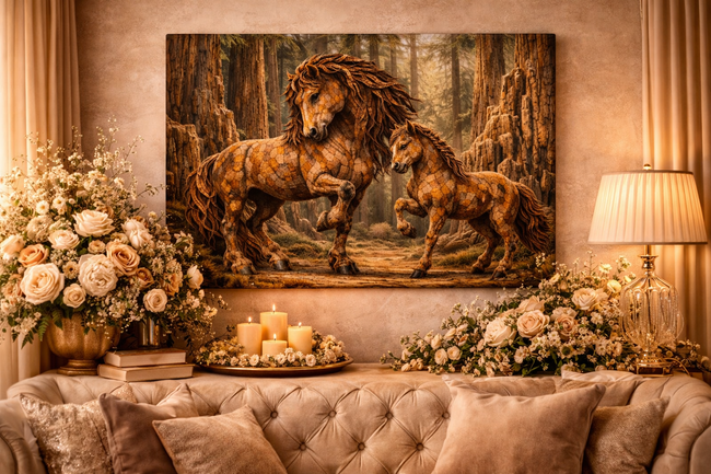 Rustic Horse Canvas – Forest Duo Wall Decor