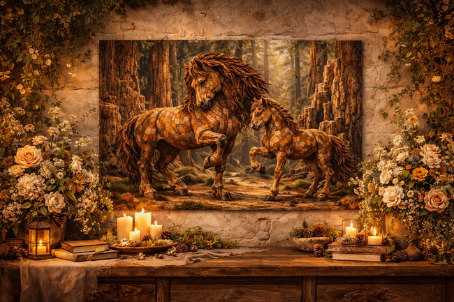 Rustic Horse Wood Wall Art – Forest Duo Wall Decor