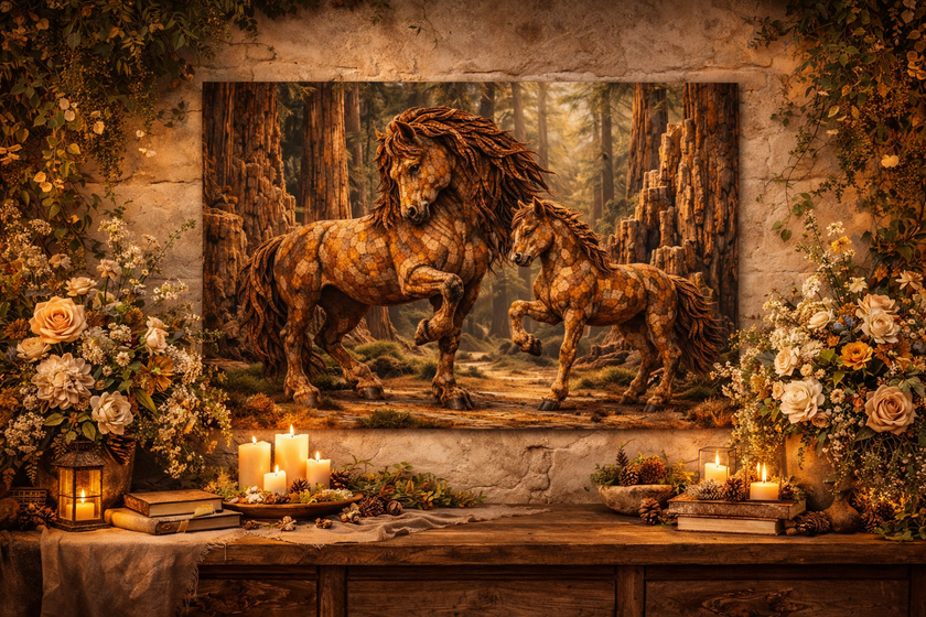 Rustic Horse Wood Wall Art – Forest Duo Wall Decor