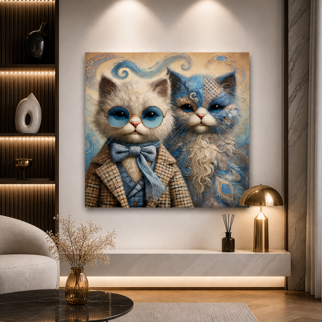 Vintage Cat Duo Wall Art – Whimsical Cat Wall Decor