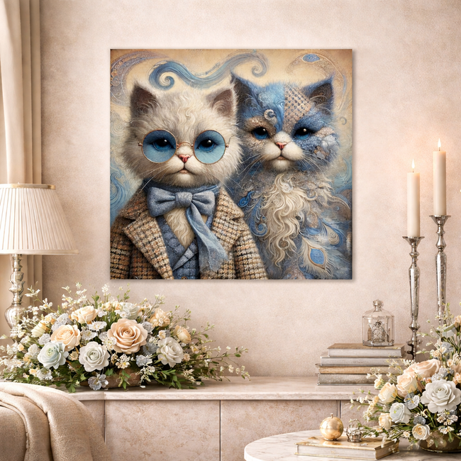 Vintage Cat Duo Wood Wall Art – Whimsical Cat Wall Decor