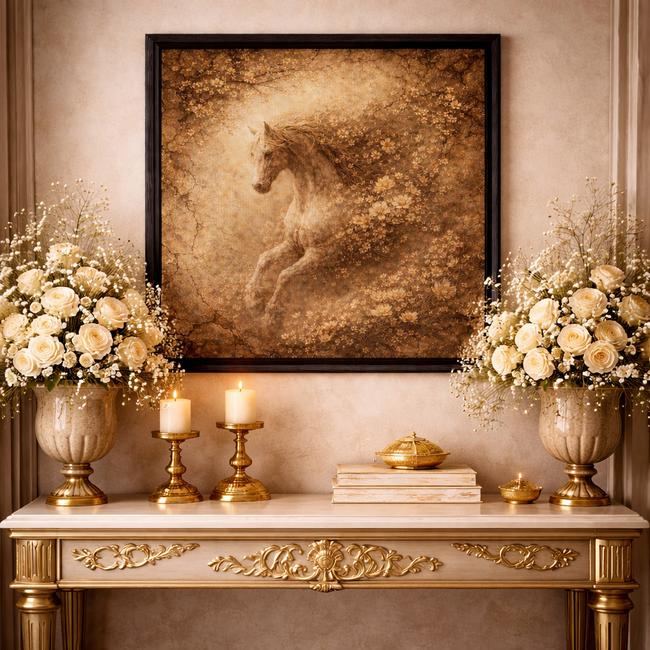 Vintage Horse Canvas – Sepia Bloom Wall Decor
