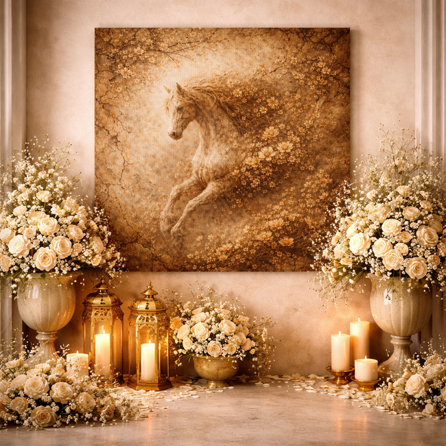 Vintage Horse Canvas – Sepia Bloom Wall Decor