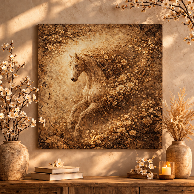 Vintage Horse Wall Art – Sepia Bloom Wall Decor