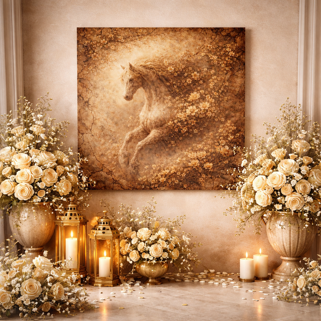 Vintage Horse Wood Wall Art – Sepia Bloom Wall Decor