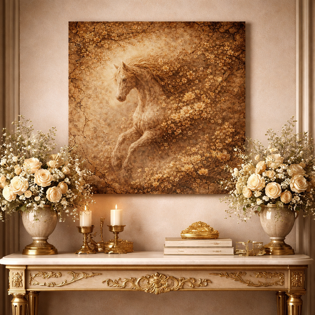 Vintage Horse Wood Wall Art – Sepia Bloom Wall Decor