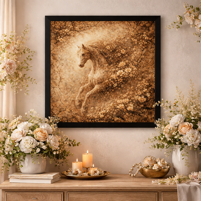 Vintage Horse Wall Art – Sepia Bloom Wall Decor