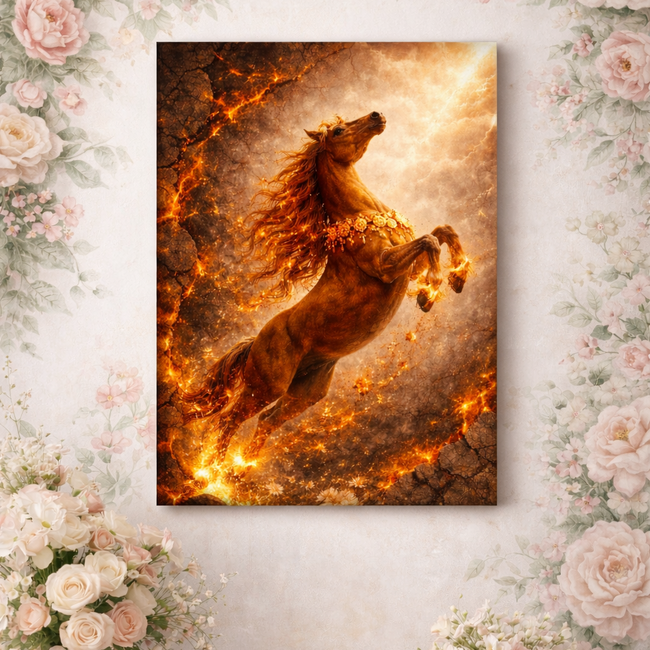 Rising Fire Horse Canvas – Fiery Ember Wall Decor